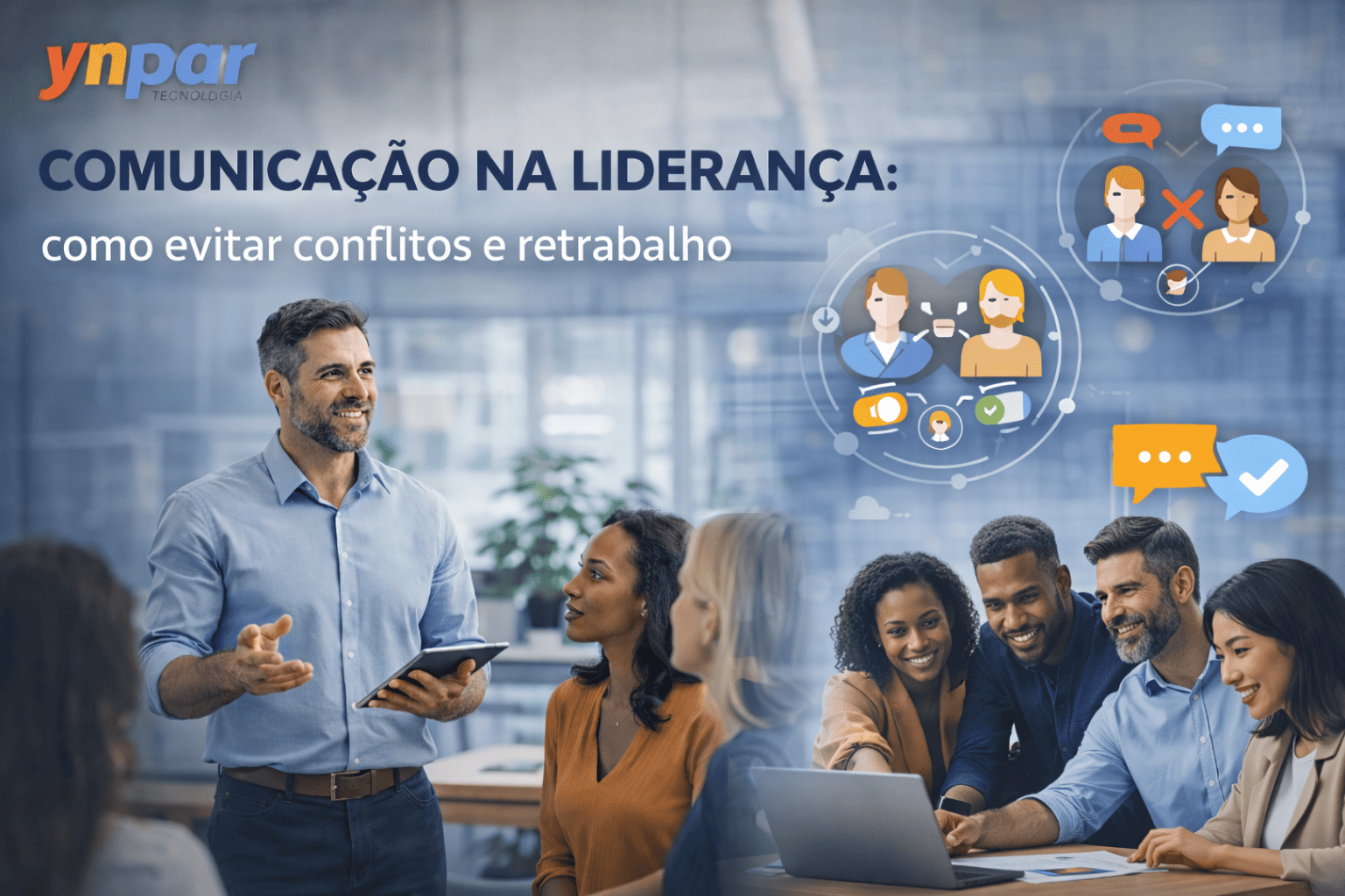 Líder conduzindo reunião estratégica com equipe alinhada