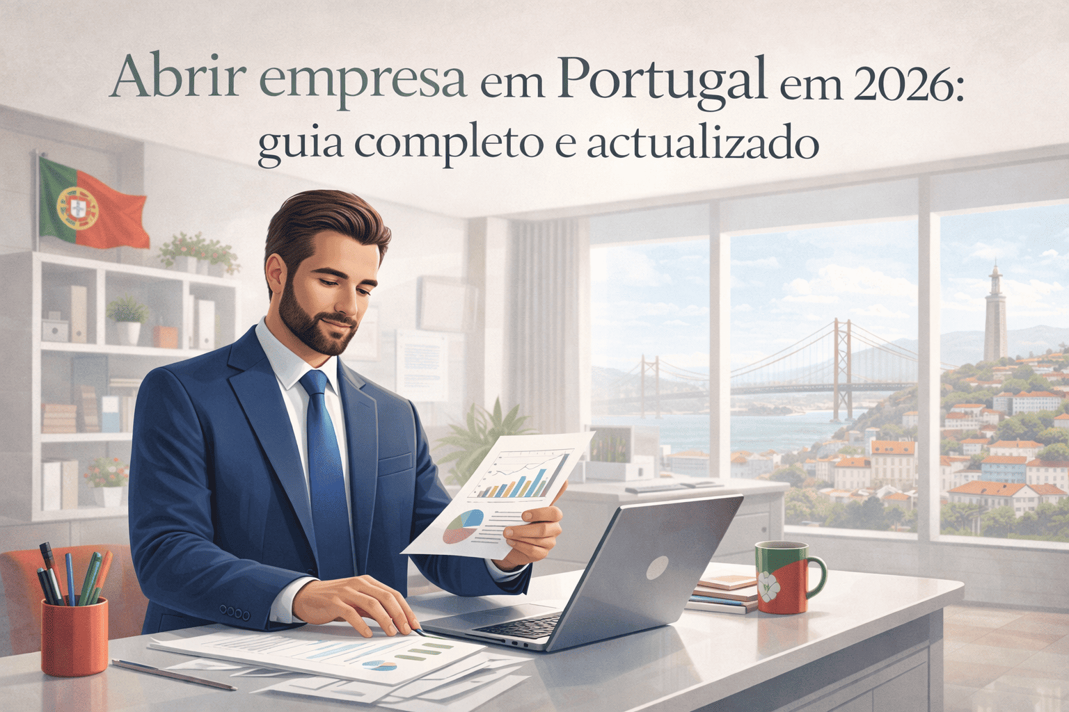 Empreendedor a tratar de documentação empresarial para abrir empresa em Portugal