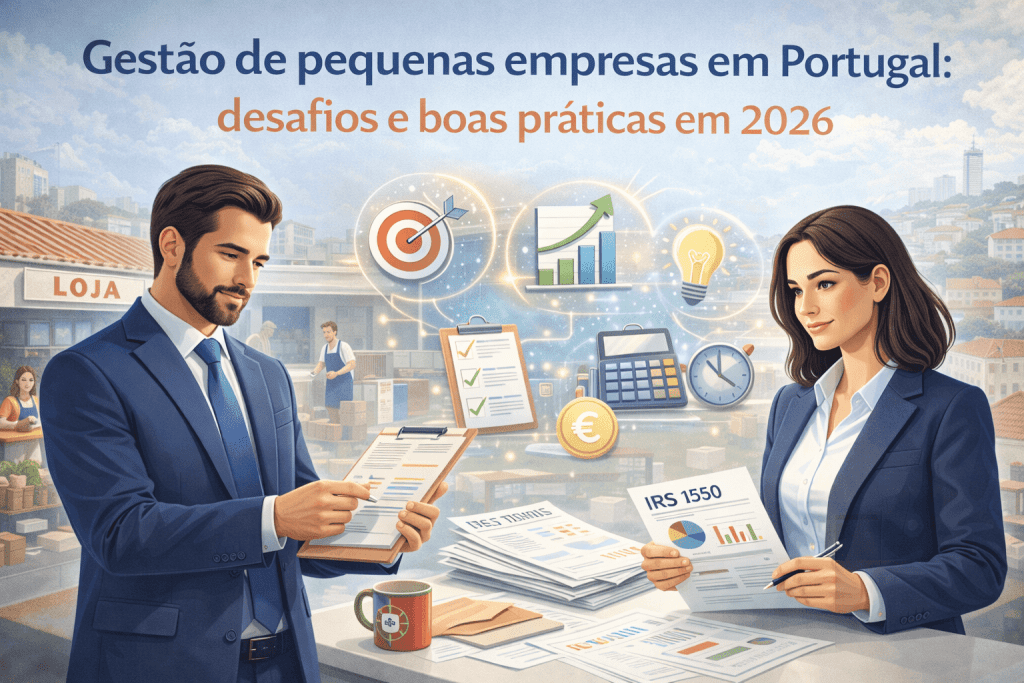 Equipa reduzida a trabalhar em escritório moderno em gestão de pequenas empresas