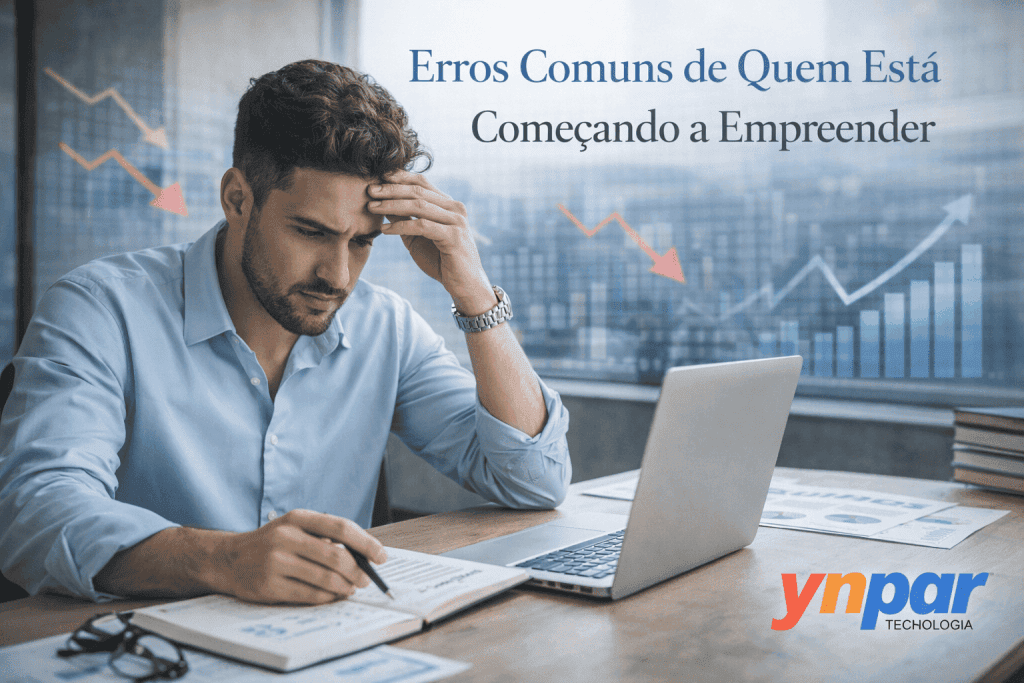 erros ao empreender. Pessoa revisando finanças empresariais em computador